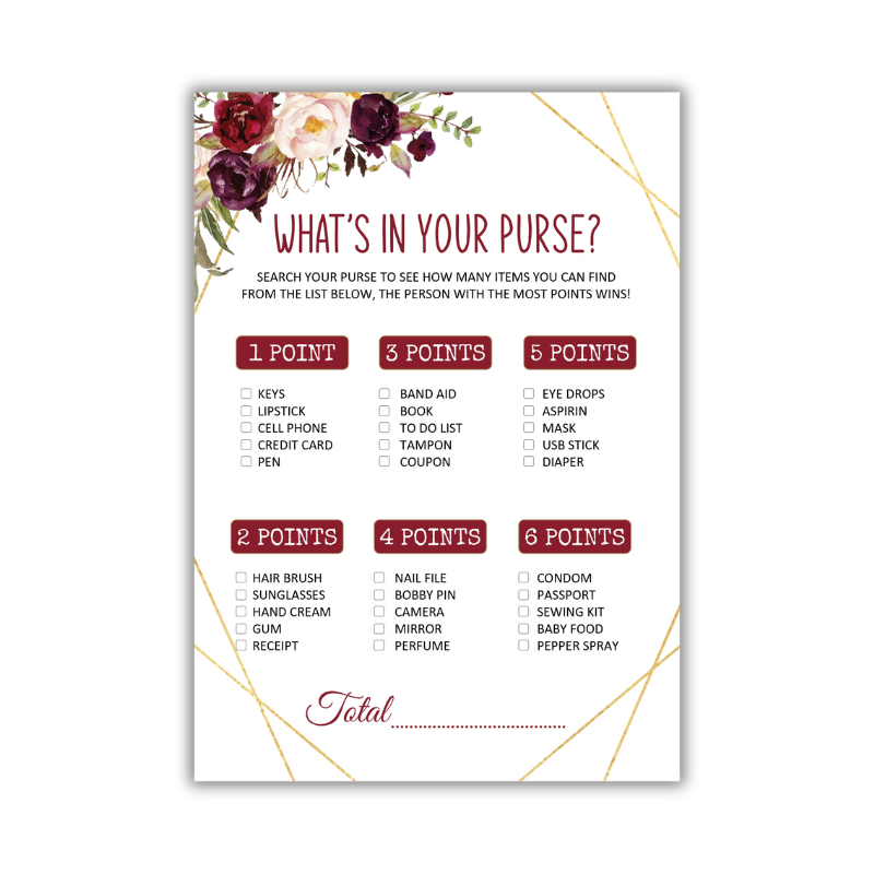 Cazandra Baby Shower Game - What's in Your Purse