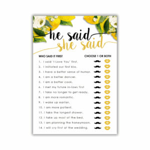 Ilse Bridal Shower Game - Who said it