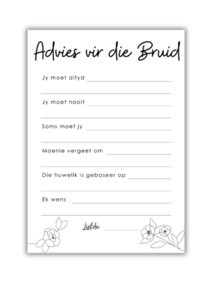 Lyzanne Kombuistee Speletjie - Advies vir die Bruid