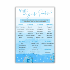 Marisca Baby Shower Game - What is in your Purse