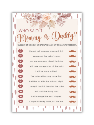 Michele Baby Shower Game - Mommy or Daddy