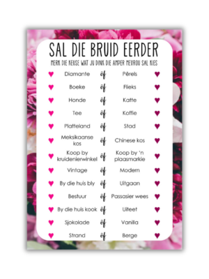 Shareen Kombuistee Speletjie - Sal die Bruid eerder