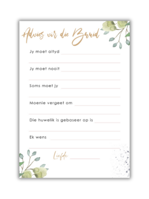 Zelia Kombuistee Speletjie - Advies vir die Bruid