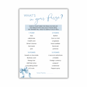 Barbara Bridal Shower Game - What's in your purse