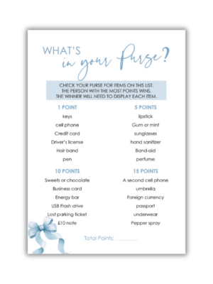 Barbara Bridal Shower Game - What's in your purse
