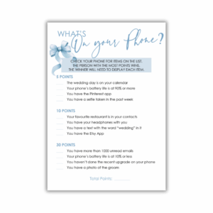 Barbara Bridal Shower Game - What's on your phone