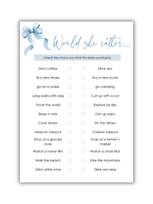 Barbara Bridal Shower Game - Would She Rather