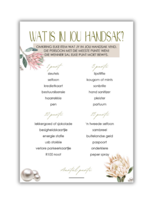 Elmarie Kombuistee Speletjie - Wat is in jou Handsak
