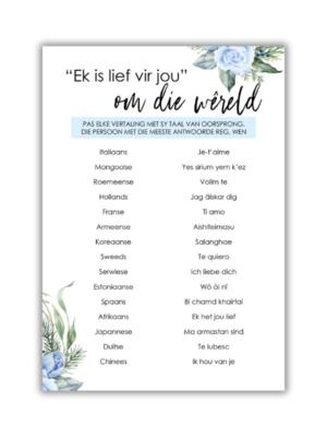 Els Kombuistee Speletjie - Ek is lief vir jou om die wêreld