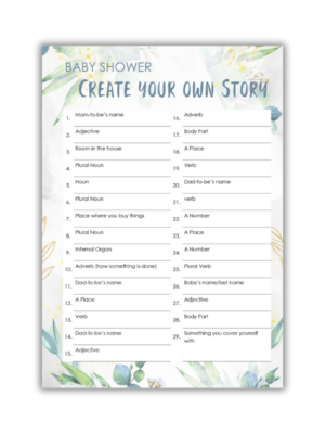 Illana Baby Shower Game - Baby Shower Create Your Own Story