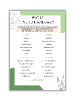 Illana Kombuistee Speletjie - Wat is in jou handsak