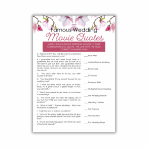 Liske Bridal Shower Game - Famous Wedding Movie Quotes