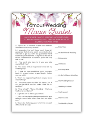 Liske Bridal Shower Game - Famous Wedding Movie Quotes