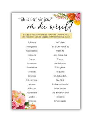 Renet Kombuistee Speletjie - Ek is lief vir jou om die wêreld