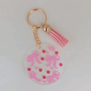 Pink Ribbon Acrylic Keychain with Tassel